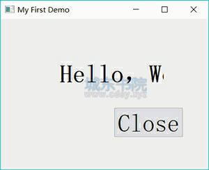 具有 Close 按钮的“Hello World”程序