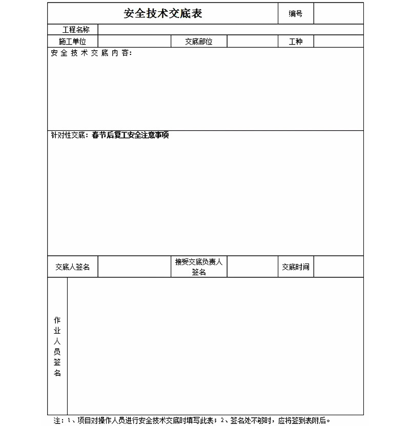 建筑施工各工种安全技术交底内容